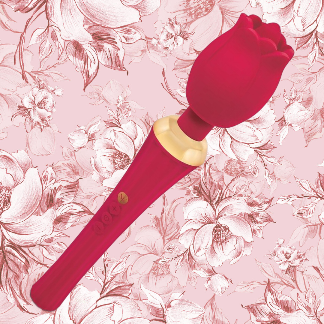 Rosegasm Bouquet Rose Wand Vibrator With Mini Tongue Stimulator From